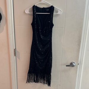 Chic Black Fringe Mini Dress